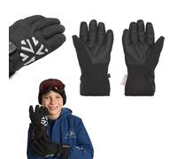 KADVA Mountain Flow Gants d'hiver pour Enfant - Imperméables et Coupe-Vent - Softshell et Cuir synthétique - Noir Junior - pour Ski et Luge (L/XL)