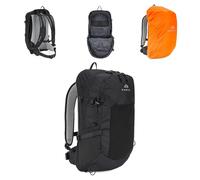 KADVA Sac à Dos de Randonnée 25 L, Nylon Ripstop Noir avec Suspension Aérée en Maille, Housse de Pluie Intégrée et Porte-Bâtons