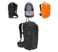 Kadva - Sac À Dos De Randonnée Fleiro 30 L avec Dos Ventilé Et Armature, Accès par Le Bas Au Compartiment Principal, Poche D’Hydratation Et Housse De Pluie Intégrée - Noir
