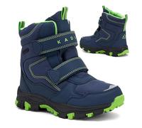KADVA Snowy Bottes d'hiver pour enfants, taille 28, couleur bleu marine/vert, bottes d'hiver imperméables et respirantes pour enfants, semelle antidérapante et protection renforcée des orteils