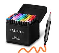 KAEFUYS marker Feutres Alcool Professionnels 80 Couleurs - Twinmarkers Double Pointe pour Coloriage Adulte, Art, Croquis et Écriture, avec Base et Sac de Rangement
