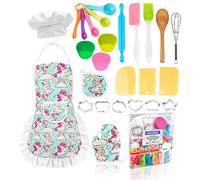 KAEGREEL Kit Petit Chef Cuisine Enfant avec Tablier Licorne, 26 Pièces Jouet Cuisine Ustensile avec Toque Cuillères Fouet, Chef Jeu de Rôle Cadeaux pour Garçons Filles 3 4 5 6 7 Ans (Bleu)