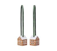 Kähler Design 693537 Gingerbread Décoration de Noël à Suspendre en Porcelaine, 2 pièces, Maison en Pain d'épices avec Ruban de Satin pour Arbre et décoration d'hiver