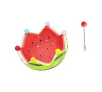 Kaeltsyn Bol de service coloré en forme de pastèque avec 6 fourchettes antirouille en céramique élégante pour les événements en plein air Vaisselle de fête en céramique