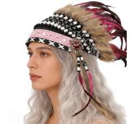 Kaeltsyn Coiffe à plumes ethnique indienne Kokoshnik colorée Chiefs Tribe Bandeau indien Coiffe pour enfants femmes Costume