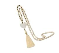 Kaeltsyn Collier de perles en bois avec franges artistiques, chaîne de pull bohème, bijoux à superposer sur des pulls ou des robes, collier de perles d ' inspiration non conformiste