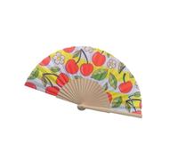 Kaeltsyn Éventail à main en bois espagnol sur le thème des cerises citronnées - 23 cm - Pour soirées dansantes, spectacles de scène et décoration murale