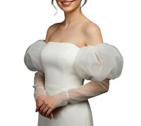 Kaeltsyn Gants de mariée en Tulle, manches bouffantes élastiques, vêtements de bras sans doigts pour cérémonie de mariage, accessoire de photographie de mariée, manches de bras de mariée de mariage