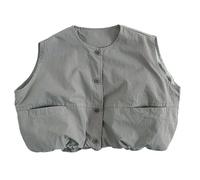 Kaeltsyn Gilet élégant à col rond pour enfants avec plusieurs couleurs en option, idéal pour les activités d'apprentissage et les sorties décontractées, gilet en coton pour garçon, Gris/vert, 100 cm