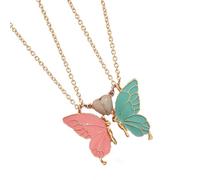 Kaeltsyn Lot de 2 colliers assortis avec pendentif papillon et chaîne clavicule avec effet phosphorescent, One Size, Métal, Pas de pierre précieuse