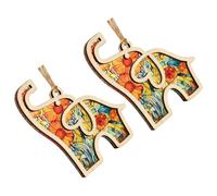 Kaeltsyn Lot de 2 décorations d'amitié en bois naturel avec éléphants - Fait à la main - Art moderne fabriqué à la main