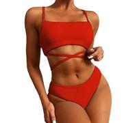 Kaeltsyn Maillot de bain deux pièces pour femme avec bretelles spaghetti - Maillot de bain haut de couleur pour les vacances - Maillots de bain croisés pour femme - Maillots de bain deux pièces