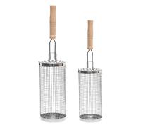 Kaeltsyn Panier rotatif en acier inoxydable avec poignée en bois pour une cuisson uniforme des barbecues en plein air Grille en acier inoxydable Cage de rôtissoire avec poignée en bois Panier rotatif