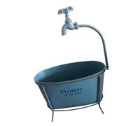 Kaeltsyn Petits pots de fleurs ovales en fer en forme de baignoire, style campagnard français, décoration de maison, robinet en fer, fleur