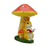 Kaeltsyn Statue de lapin champignon en résine avec lumière solaire pour une ambiance de jardin enchanteresse résistante aux intempéries Lapins décorations de jardin