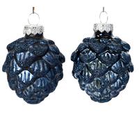 KAEMINGK-Boîte de 6 pommes de pin en verre bleu nuit brillant et mat - diamètre 5 x H 7 cm