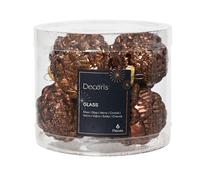 KAEMINGK-Boite de 6 pommes de pin verre brillant coloris marron - diamètre 5 cm
