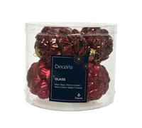 KAEMINGK-Boite de 6 pommes de pin verre brillant coloris rouge - diamètre 5 cm