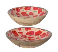 KAEMINGK-Bol décoratif à motif de coquelicots en bois de manguier rouge T1 - diamètre 30 x H 6,5 cm