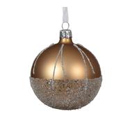 KAEMINGK-Boule de Noël ballotine en verre à lignes et paillettes brun noix de pécan - diamètre 8 cm