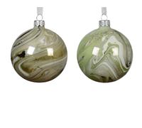 KAEMINGK-Boule de Noël ballotine en verre imitation marbre coloris vert - diamètre 8 cm