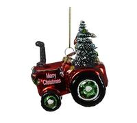 Kaemingk Boule de Noël Décoration, Tracteur en Verre 9,7 cm - Figurine à Suspendre - Avec Paillettes - Pendentif pour Sapin de Noël - Décorations de Sapin de Noël
