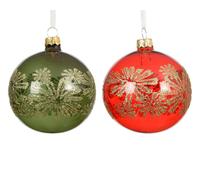 KAEMINGK-Boule en verre brillant transparente avec décor fleurs or - diamètre 8 cm