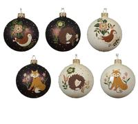 KAEMINGK-Boule en verre émaillée mate avec animaux de la forêt - diamètre 8 cm