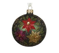 KAEMINGK-Boule en verre finition mate vert pin avec décor poinsettia - diamètre 8 cm