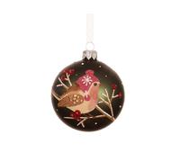 KAEMINGK-Boule en verre finition mate vert pin avec oiseau sur branche - diamètre 8 cm