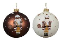 KAEMINGK-Boule en verre finition mate wool white et espresso avec décor casse-noisette - diamètre 8 cm