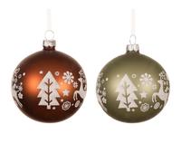 KAEMINGK-Boule en verre mate avec renne et sapin - diamètre 8 cm