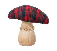 KAEMINGK-Champignon en terre cuite avec chapeau tartan rouge - 9 x 12 x 12 cm