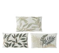 KAEMINGK-Coussin rectangulaire blanc cassé à broderie feuilles - 50 x 30 cm