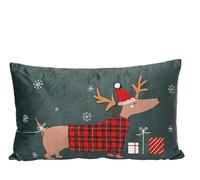 KAEMINGK-Coussin vert en polyester imprimé Chien de Noël - 50 x 30 x 8 cm