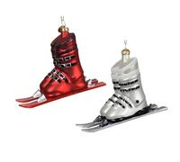 Kaemingk Décoration de Noël - Chaussures de ski en verre - 9,2 cm - Figurine à suspendre - 1 pièce assortie - Pendentif pour sapin de Noël