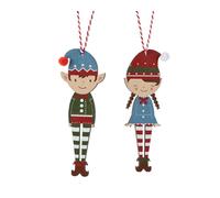 KAEMINGK-Figurine lutin en bois rouge, vert, bleu à suspendre - 4,5 x 0,5 x 13 cm