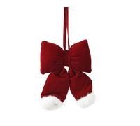 KAEMINGK-Grand nœud en velours bordeaux bordé de fourrure blanche - 21 x 4,5 x 26 cm