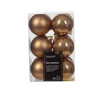 Kaemingk Lot de 12 boules de Noël en plastique - 6 cm - Incassables - Marron gingembre - Marron clair - Marron doré - Caramel - Marron caramel
