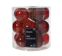 Kaemingk Lot de 15 boules de Noël en verre - 6 cm - Mat, brillant et transparent - Boules de Noël pour Noël - Décoration de Noël et décoration de sapin de Noël - Mélange de rouge de Noël