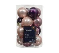 Kaemingk Lot de 16 boules de Noël en verre - 3,5 cm - Brillantes - Petites boules de Noël - Décoration de Noël et décoration de sapin de Noël - Mélange de violet et rose