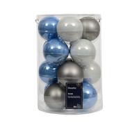 Kaemingk Lot de 16 boules de Noël en verre - 8 cm - Mat et brillant - Grandes boules de Noël pour Noël - Décoration de Noël et décoration de sapin de Noël - Mélange bleu gris