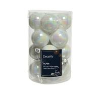 Kaemingk Lot de 16 petites boules de Noël en verre - 35 mm - Blanc irisé nacré