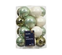 Kaemingk Lot de 20 boules de Noël en verre - 6 cm - Brillantes - Boules de Noël pour sapin de Noël - Décoration de Noël et décoration de sapin de Noël - Mélange vert et blanc