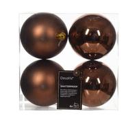 Kaemingk Lot de 4 Boules de Noël en Plastique Incassables - 10 cm - Marron Expresso, Cuir, Chocolat, Cuivré et Cannelle