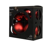 Kaemingk Lot de 4 boules de Noël en verre - 10 cm - Mat et brillant - Grandes boules de Noël - Décoration de Noël et décoration de sapin de Noël - Rouge Noël