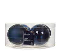 Kaemingk Lot de 4 boules de Noël en verre - 8 cm - Mat et brillant transparent - Grandes boules de Noël - Décoration de Noël et décoration de sapin de Noël - Bleu nuit
