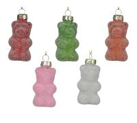 Kaemingk - Lot de 5 figurines d'ours en caoutchouc à suspendre - En verre - 8 cm - Avec perles - Pendentif de sapin de Noël pour Noël