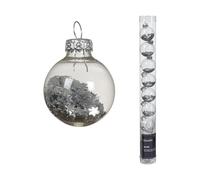 Kaemingk Lot de 9 boules de Noël en verre remplies d'étoiles - 3 cm - Petites boules de Noël pour Noël - Décoration de sapin de Noël et décoration de sapin de Noël - Argent transparent