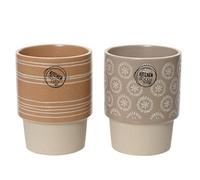 KAEMINGK-Mug rond en grès coloris marron et beige imprimé sérigraphie avec un motif rond et cercle - diamètre 8,20 x 11 cm (produit vendu à l'unité,
